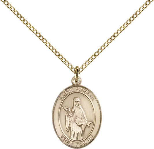 14kt Gold Filled St. Amelia Pendant with 18 inch Gold Filled Light Curb Chain - Medium