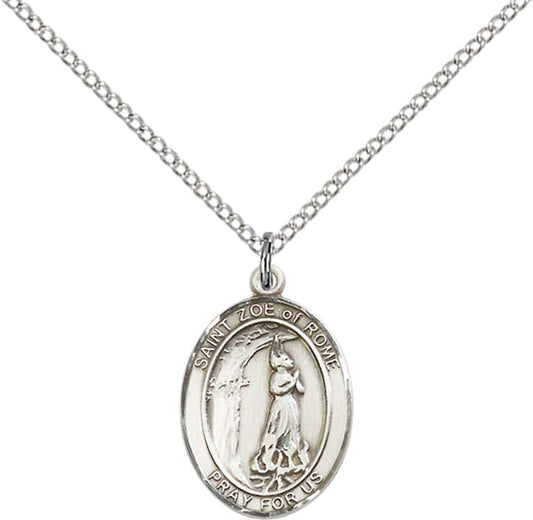 Sterling Silver St. Zoe of Rome Pendant with 18 inch Sterling Silver Light Curb Chain - Medium