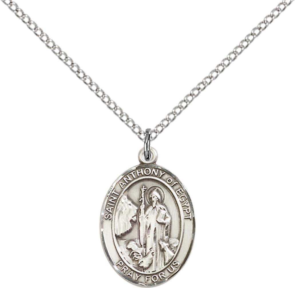Sterling Silver St. Anthony of Egypt Pendant with 18 inch Sterling Silver Light Curb Chain - Medium
