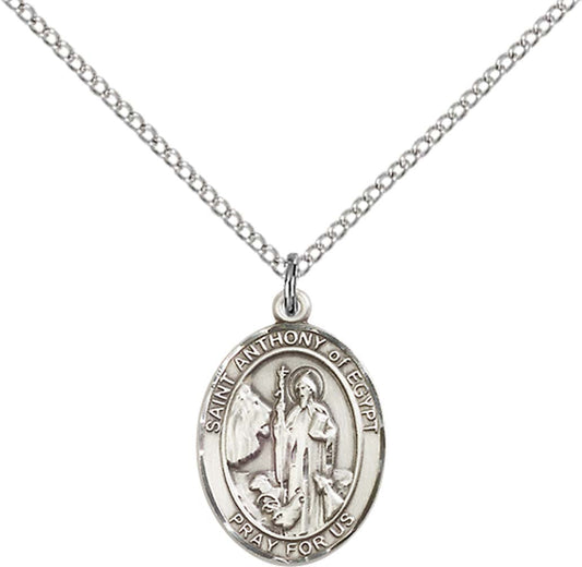 Sterling Silver St. Anthony of Egypt Pendant with 18 inch Sterling Silver Light Curb Chain - Medium