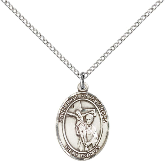 Sterling Silver St. Paul of the Cross Pendant with 18 inch Sterling Silver Light Curb Chain - Medium