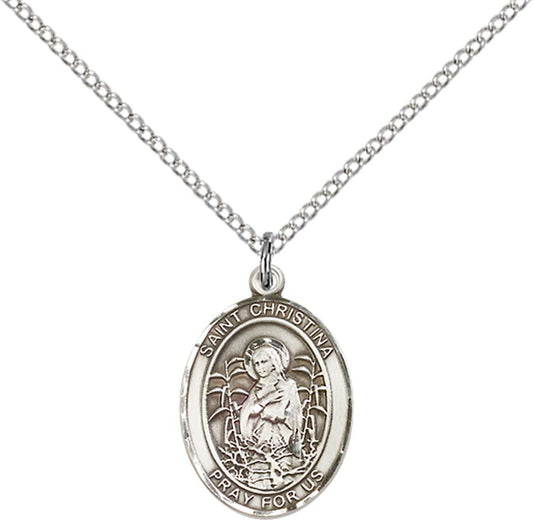 Sterling Silver St. Christina the Astonishing Pend with 18 inch Sterling Silver Light Curb Chain - Medium