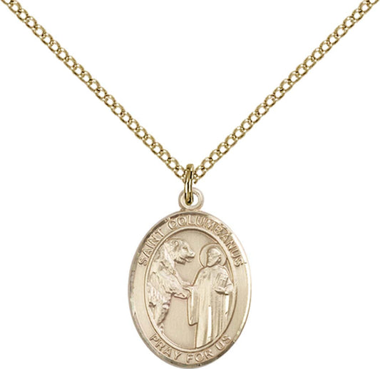 14kt Gold Filled St. Columbanus Pendant with 18 inch Gold Filled Light Curb Chain