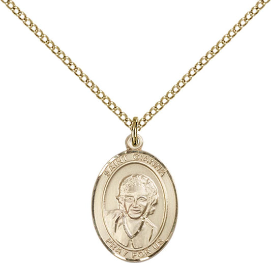 14kt Gold Filled St. Gianna Pendant with 18 inch Gold Filled Light Curb Chain - Medium