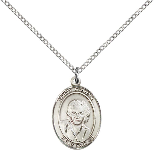 Sterling Silver St. Gianna Pendant with 18 inch Sterling Silver Light Curb Chain - Medium