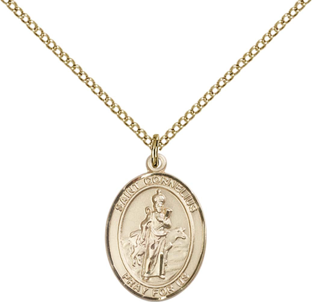 14kt Gold Filled St. Cornelius Pendant with 18 inch Gold Filled Light Curb Chain - Medium