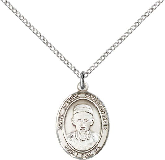 Sterling Silver St. Joseph Freinademetz Pendant with 18 inch Sterling Silver Light Curb Chain