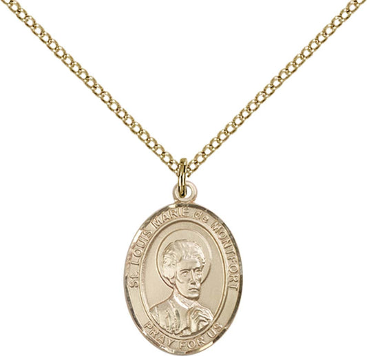 14kt Gold Filled St. Louis Marie De Montfort Pendant with 18 inch Gold Filled Light Curb Chain - Medium