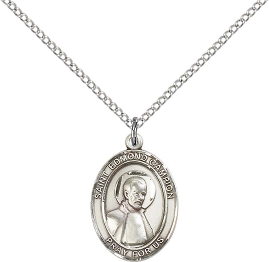 Sterling Silver St. Edmund Campion Pendant with 18 inch Sterling Silver Light Curb Chain