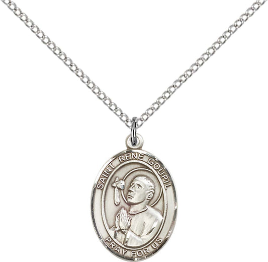 Sterling Silver St. Rene Goupil Pendant with 18 inch Sterling Silver Light Curb Chain - Medium