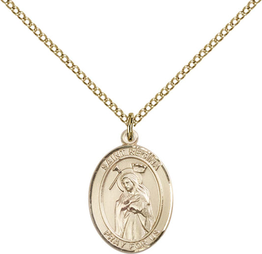 14kt Gold Filled St. Regina Pendant with 18 inch Gold Filled Light Curb Chain - Medium