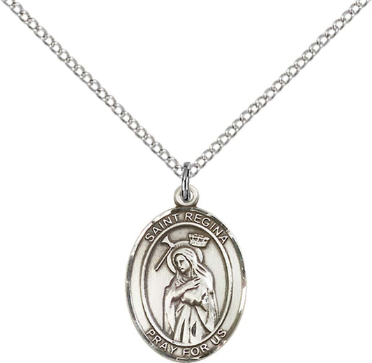Sterling Silver St. Regina Pendant with 18 inch Sterling Silver Light Curb Chain - Medium