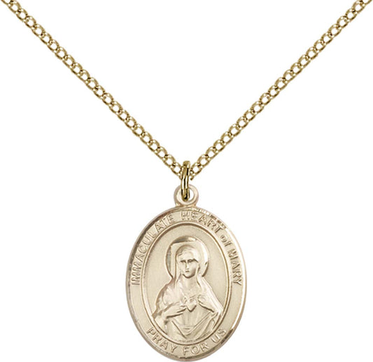 14kt Gold Filled Immaculate Heart of Mary Pendant with 18 inch Gold Filled Light Curb Chain - Medium