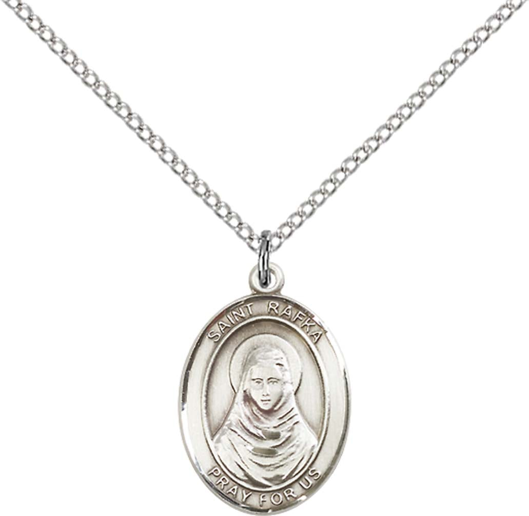 Sterling Silver St. Rafta Pendant with 18 inch Sterling Silver Light Curb Chain - Medium