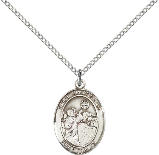 Sterling Silver St. Nimatullah Pendant with 18 inch Sterling Silver Light Curb Chain