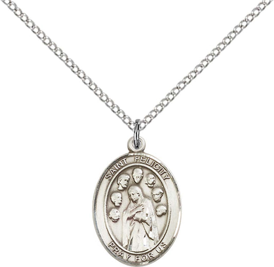 Sterling Silver St. Felicity Pendant with 18 inch Sterling Silver Light Curb Chain - Medium
