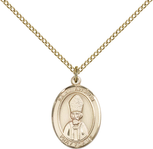 14kt Gold Filled St. Anselm of Canterbury Pendant with 18 inch Gold Filled Light Curb Chain
