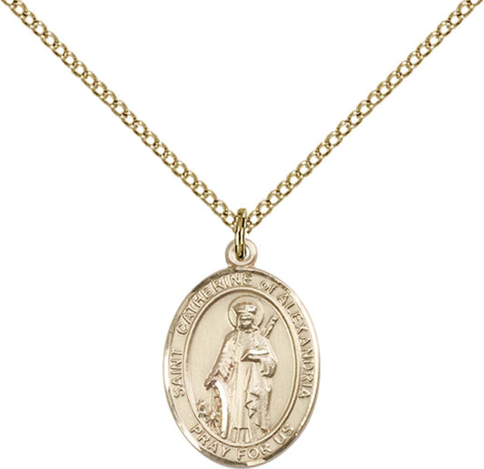 14kt Gold Filled St. Catherine of Alexandria Pendant with 18 inch Gold Filled Light Curb Chain - Medium