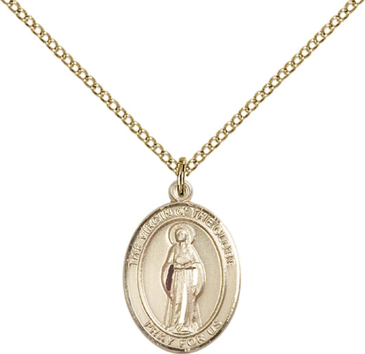 14kt Gold Filled Virgin of the Globe Pendant with 18 inch Gold Filled Light Curb Chain