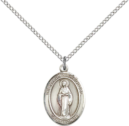 Sterling Silver Virgin of the Globe Pendant with 18 inch Sterling Silver Light Curb Chain - Medium