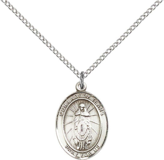 Sterling Silver O/L of Tears Pendant with 18 inch Sterling Silver Light Curb Chain