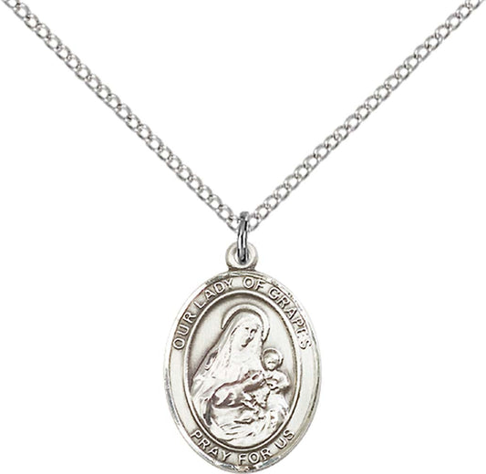 Sterling Silver O/L of Grapes Pendant with 18 inch Sterling Silver Light Curb Chain