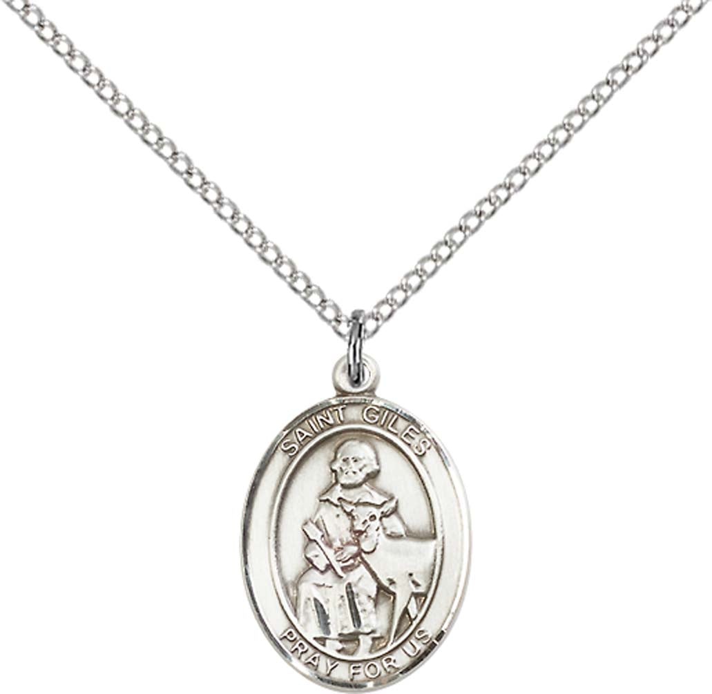 Sterling Silver St. Giles Pendant with 18 inch Sterling Silver Light Curb Chain - Medium