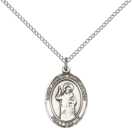 Sterling Silver St. John of Capistrano Pendant with 18 inch Sterling Silver Light Curb Chain