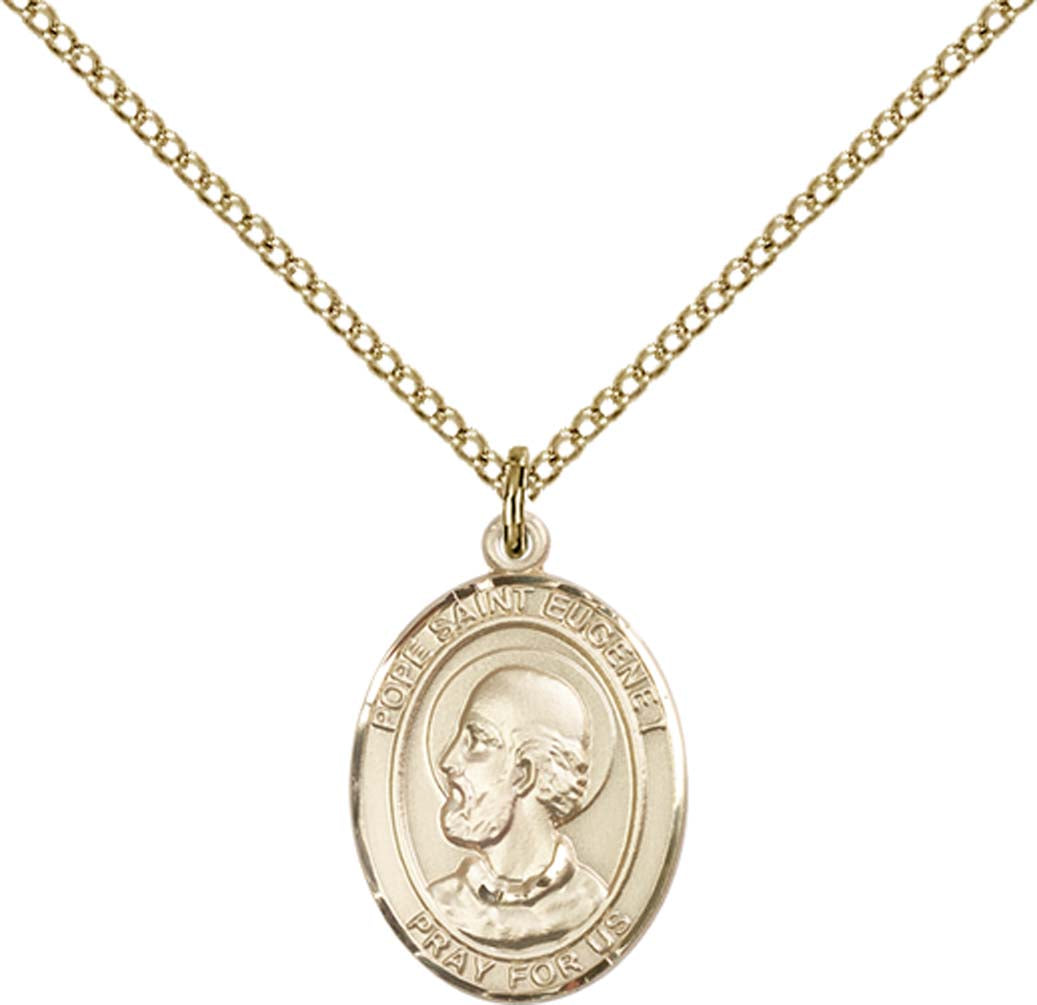 14kt Gold Filled Pope Saint Eugene I Pendant with 18 inch Gold Filled Light Curb Chain