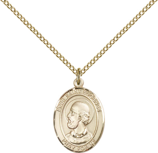 14kt Gold Filled Pope Saint Eugene I Pendant with 18 inch Gold Filled Light Curb Chain