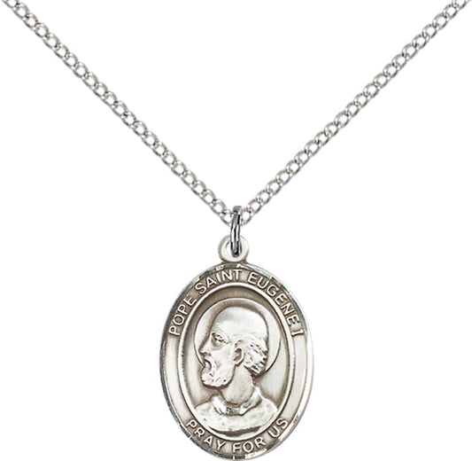 Sterling Silver Pope Saint Eugene I Pendant with 18 inch Sterling Silver Light Curb Chain