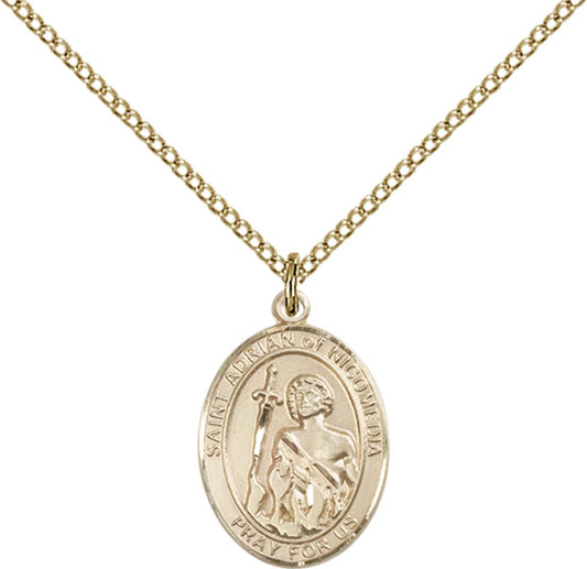 14kt Gold Filled St. Adrian of Nicomedia Pendant with 18 inch Gold Filled Light Curb Chain