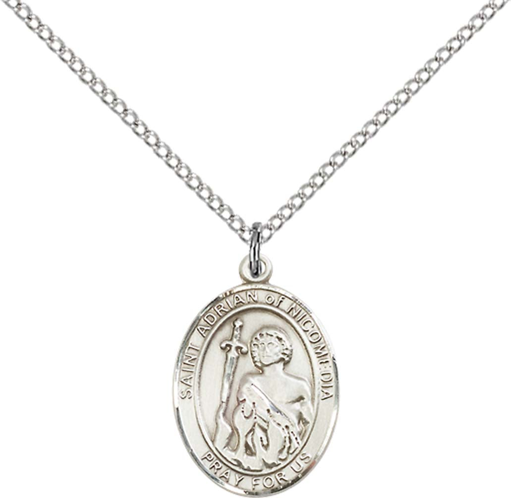 Sterling Silver St. Adrian of Nicomedia Pendant with 18 inch Sterling Silver Light Curb Chain
