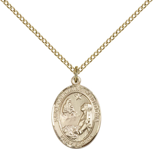 14kt Gold Filled St. Catherine of Bologna Pendant with 18 inch Gold Filled Light Curb Chain