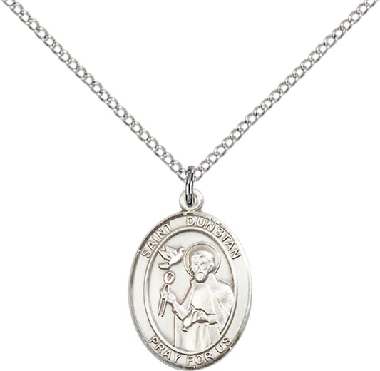Sterling Silver St. Dunstan Pendant with 18 inch Sterling Silver Light Curb Chain - Medium