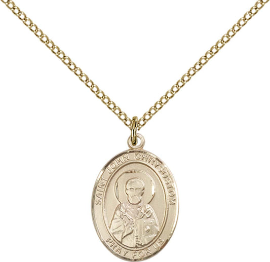 14kt Gold Filled St. John Chrysostom Pendant with 18 inch Gold Filled Light Curb Chain