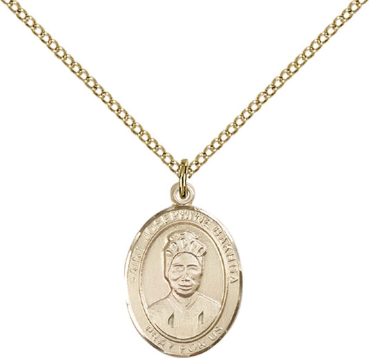 14kt Gold Filled St. Josephine Bakhita Pendant with 18 inch Gold Filled Light Curb Chain