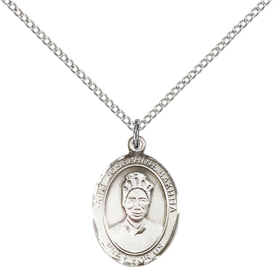 Sterling Silver St. Josephine Bakhita Pendant with 18 inch Sterling Silver Light Curb Chain - Medium