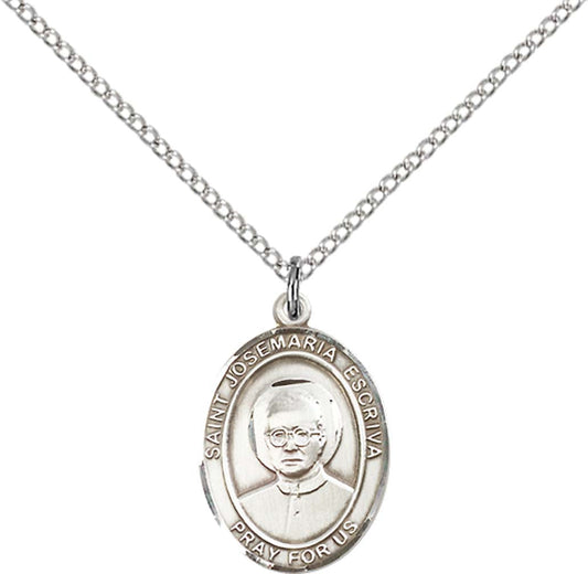 Sterling Silver St. Josemaria Escriva Pendant with 18 inch Sterling Silver Light Curb Chain - Medium