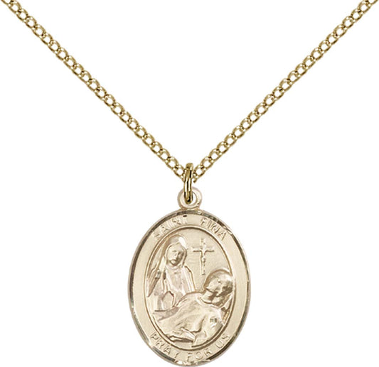 14kt Gold Filled St. Fina Pendant with 18 inch Gold Filled Light Curb Chain