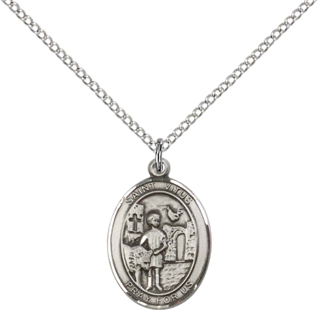 Sterling Silver St. Vitus Pendant with 18 inch Sterling Silver Light Curb Chain
