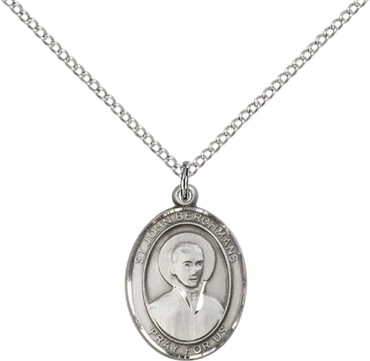 Sterling Silver St. John Berchmans Pendant with 18 inch Sterling Silver Light Curb Chain