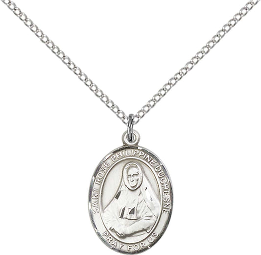 Sterling Silver St. Rose Philippine Pendant with 18 inch Sterling Silver Light Curb Chain - Medium