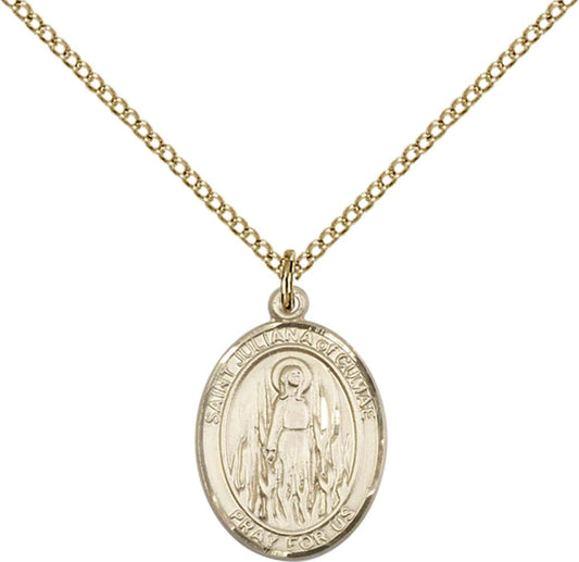 14kt Gold Filled St. Juliana Pendant with 18 inch Gold Filled Light Curb Chain