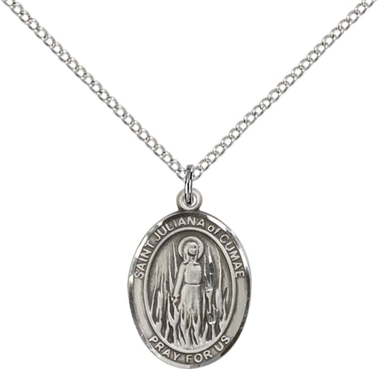 Sterling Silver St. Juliana Pendant with 18 inch Sterling Silver Light Curb Chain
