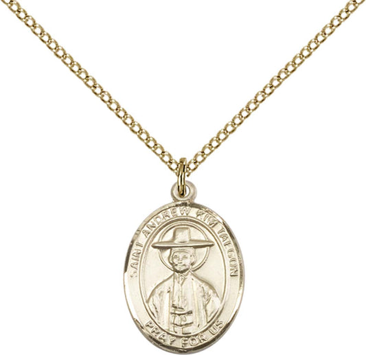14kt Gold Filled St. Andrew Kim Taegon Pendant with 18 inch Gold Filled Light Curb Chain
