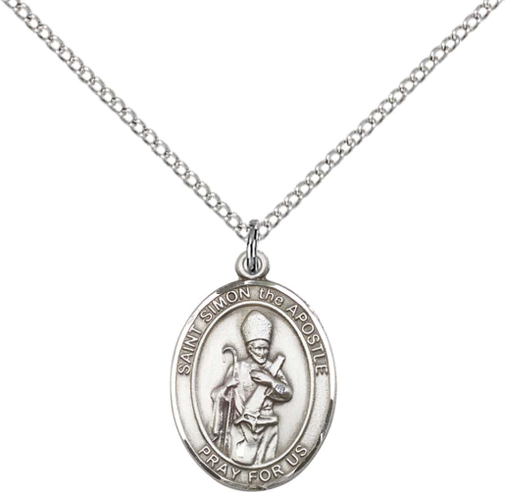 Sterling Silver St. Simon Pendant with 18 inch Sterling Silver Light Curb Chain