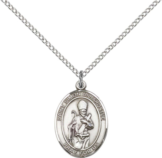 Sterling Silver St. Simon Pendant with 18 inch Sterling Silver Light Curb Chain