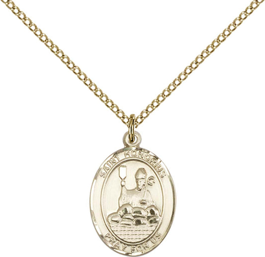 14kt Gold Filled St. Honorius Pendant with 18 inch Gold Filled Light Curb Chain