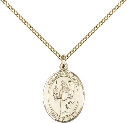 14kt Gold Filled St. Uriel Pendant with 18 inch Gold Filled Light Curb Chain